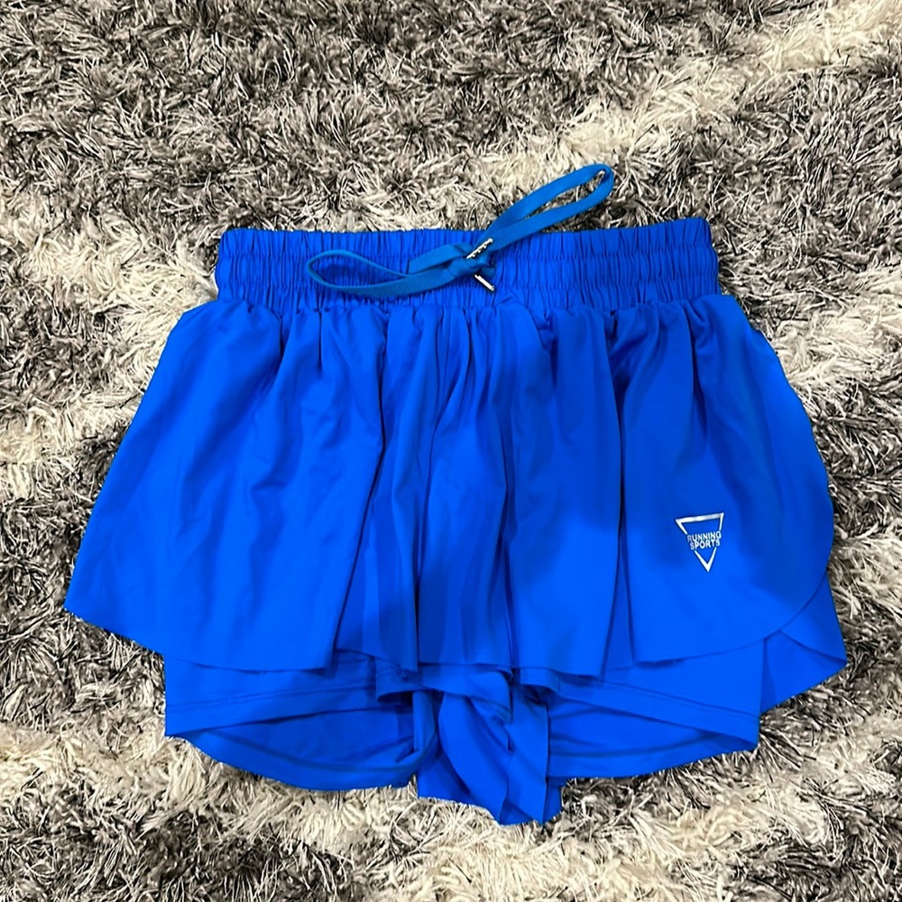 Blue,flowy athletic shorts